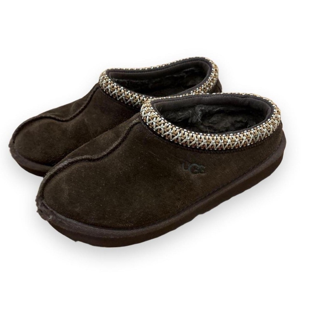 UGG Tasman Brown Braided Trim Suede Slip On Slippers Clogs Women Shoes